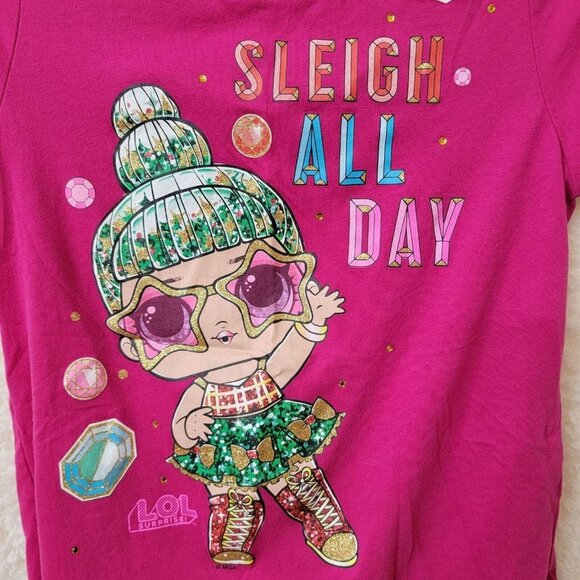 L.O.L.‎ Surprise! Girls "Sleigh All Day" Pink Graphic T-Shirt XL (14-16) - Picture 2 of 6